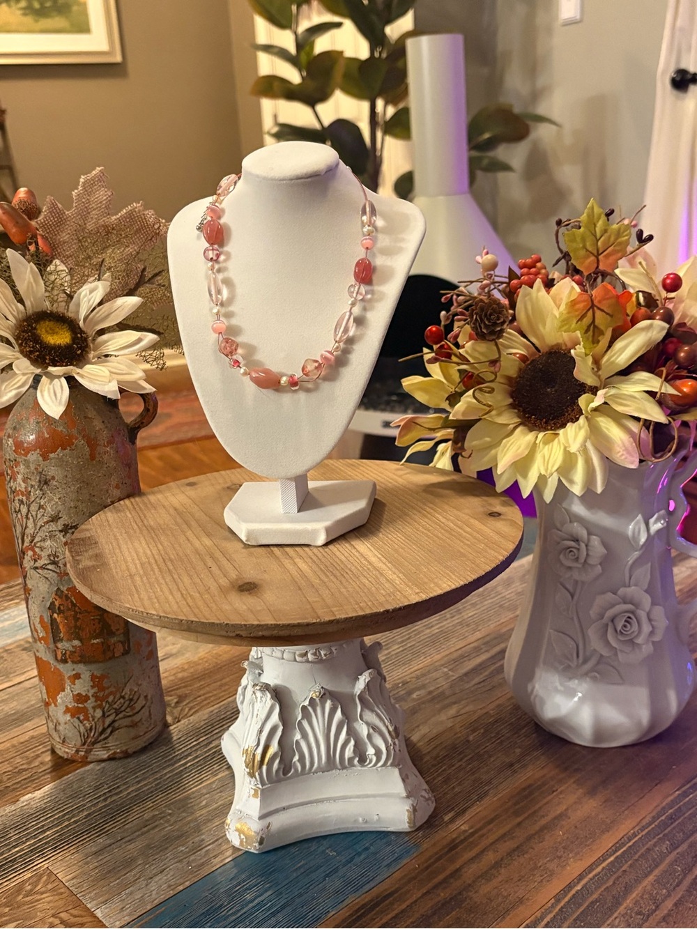 Lia Sophia Pink Mixed Bead Necklace with Pearl Accents